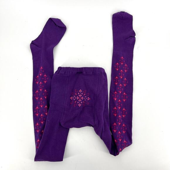 L.L. Bean girl's purple tights with pink pattern (14-16) - Picture 1 of 3